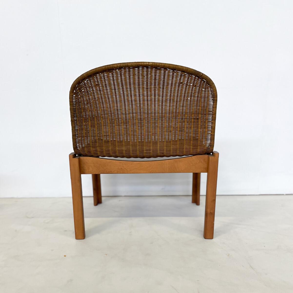 Mid-Century Modern Pair of Italian Rattan and Wood Armchairs, 1960s In Good Condition In Brussels, BE
