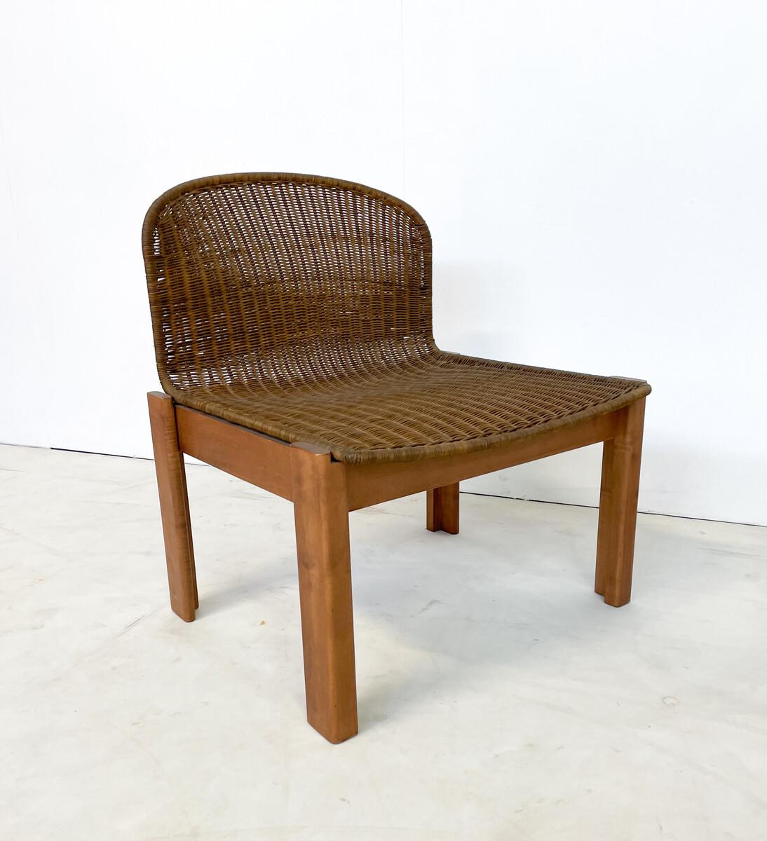 Mid-20th Century Mid-Century Modern Pair of Italian Rattan and Wood Armchairs, 1960s