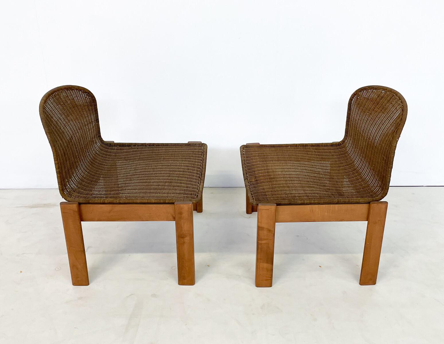 Mid-Century Modern Pair of Italian Rattan and Wood Armchairs, 1960s 1