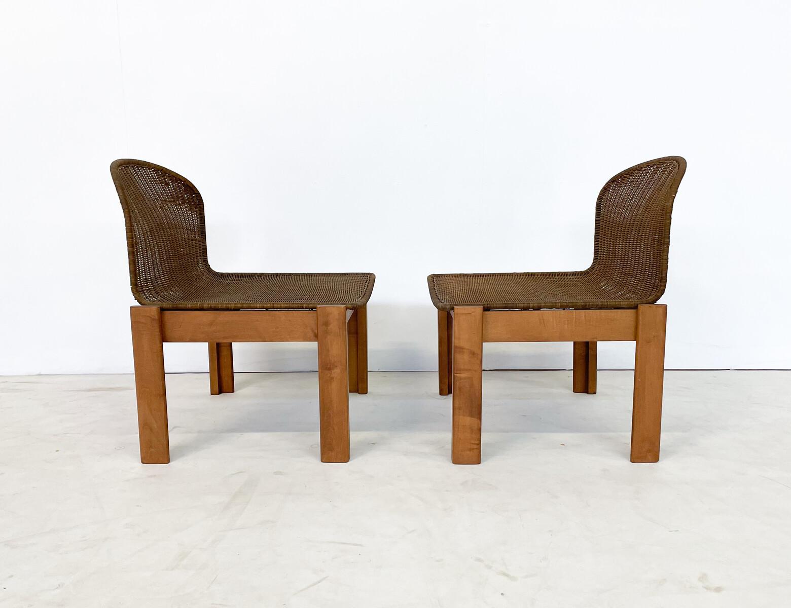 Mid-Century Modern Pair of Italian Rattan and Wood Armchairs, 1960s 2