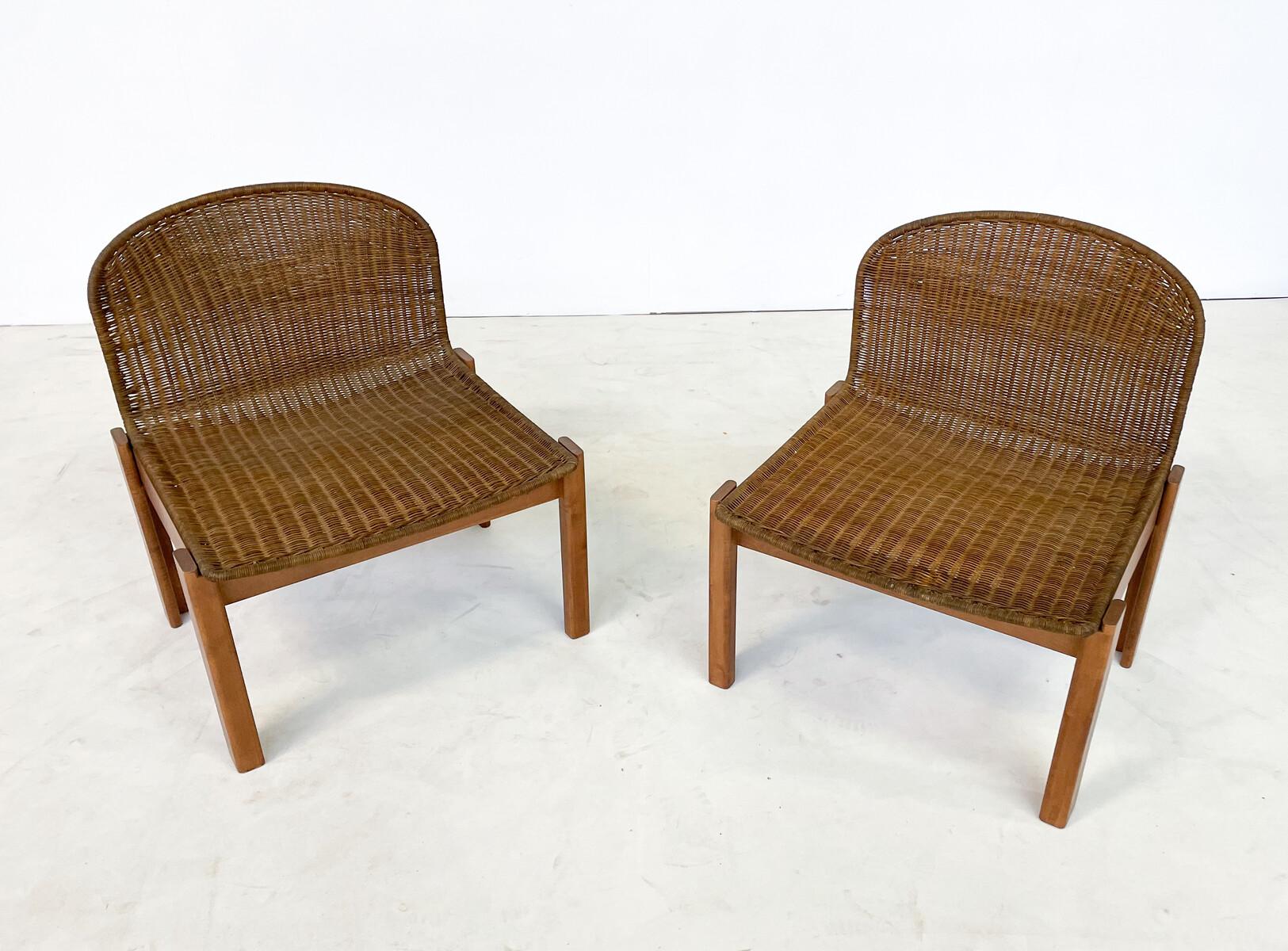Mid-Century Modern Pair of Italian Rattan and Wood Armchairs, 1960s 3