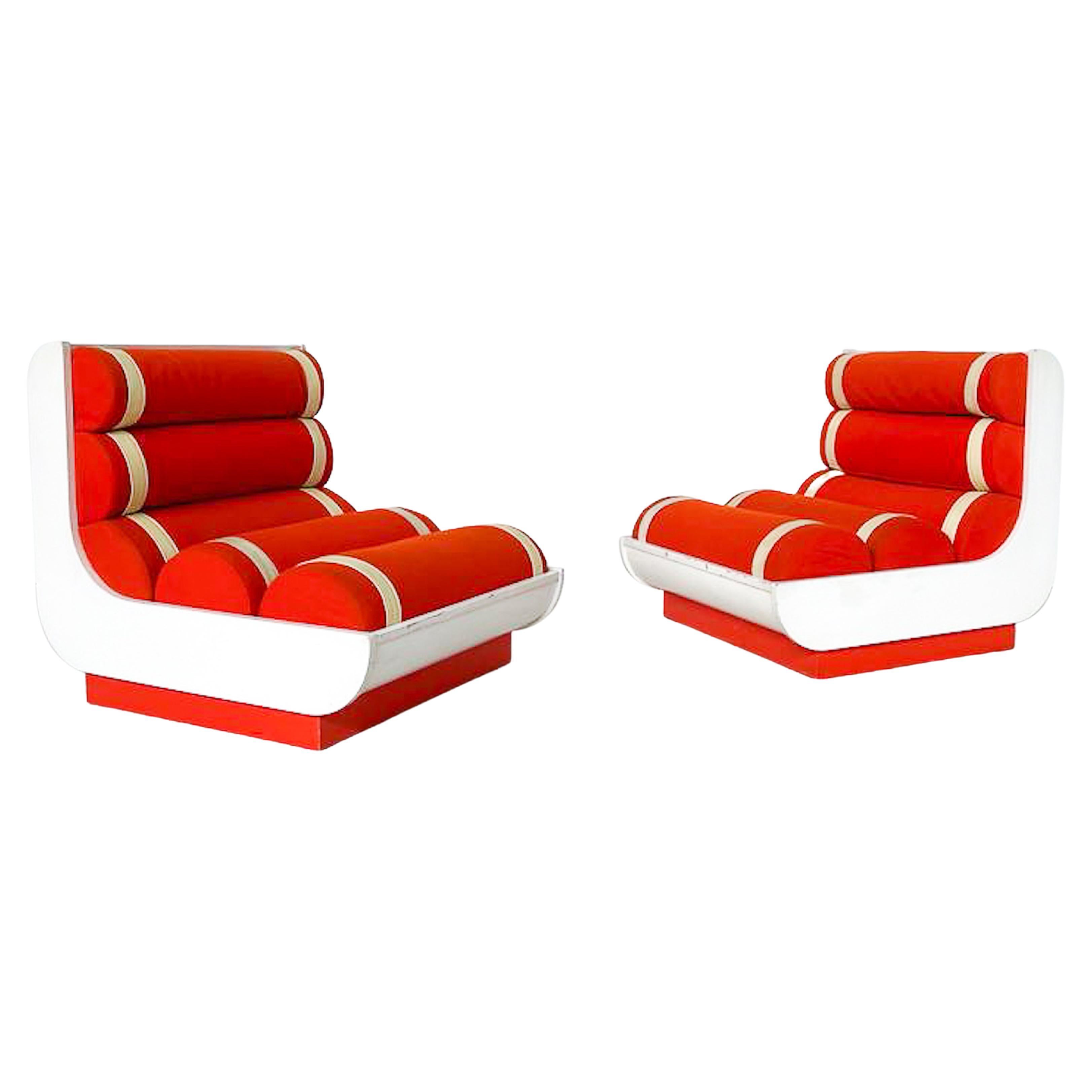 Mid-Century Modern Pair of Italian Red Armchairs, 1960s, Orignal Upholstery For Sale