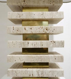 Mid-Century Modern Pair of Italian Travertine and Brass Table Lamps, 1970s