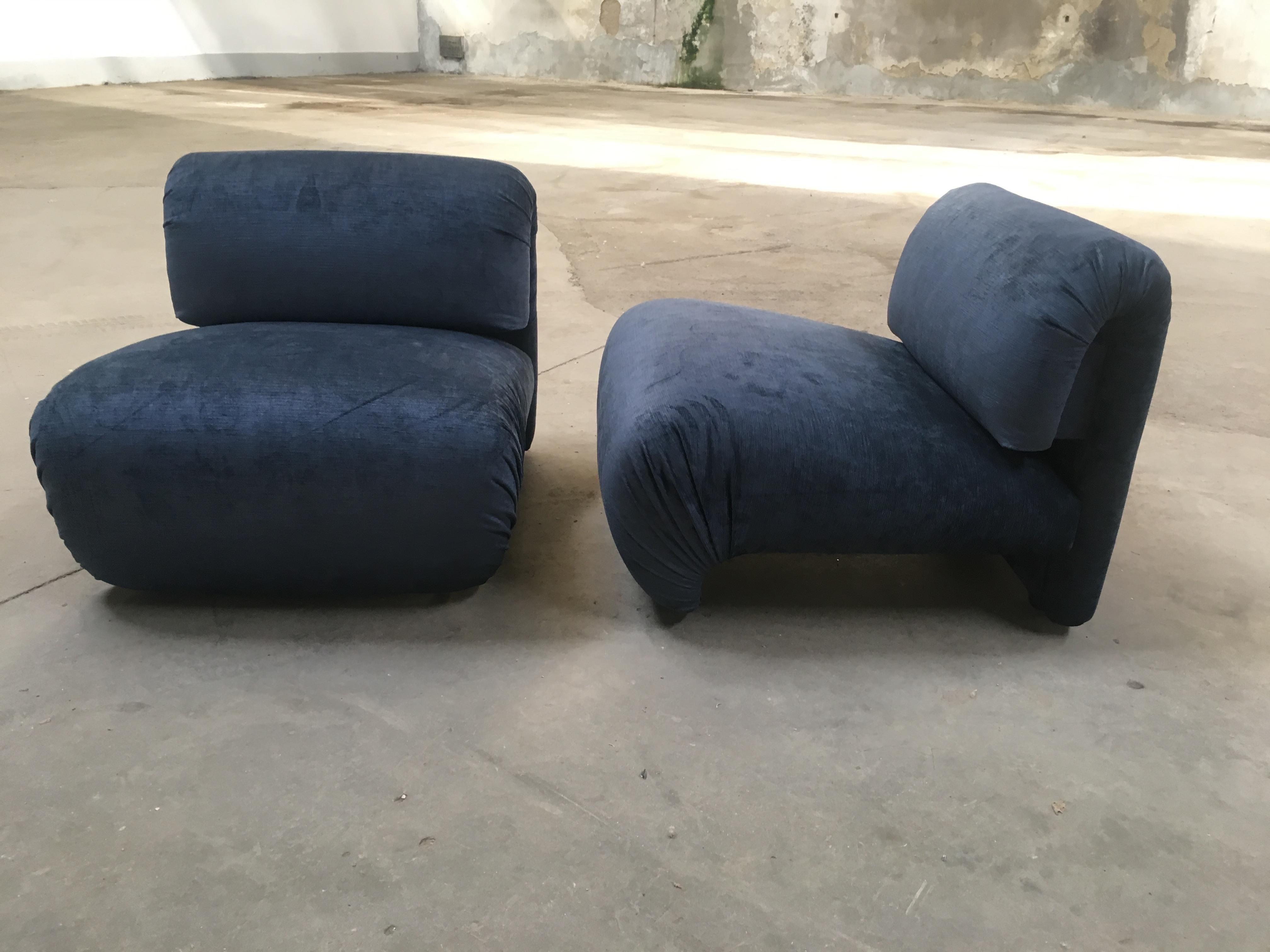 Mid-Century Modern Pair of Italian Upholstered Armchairs, 1980s 1