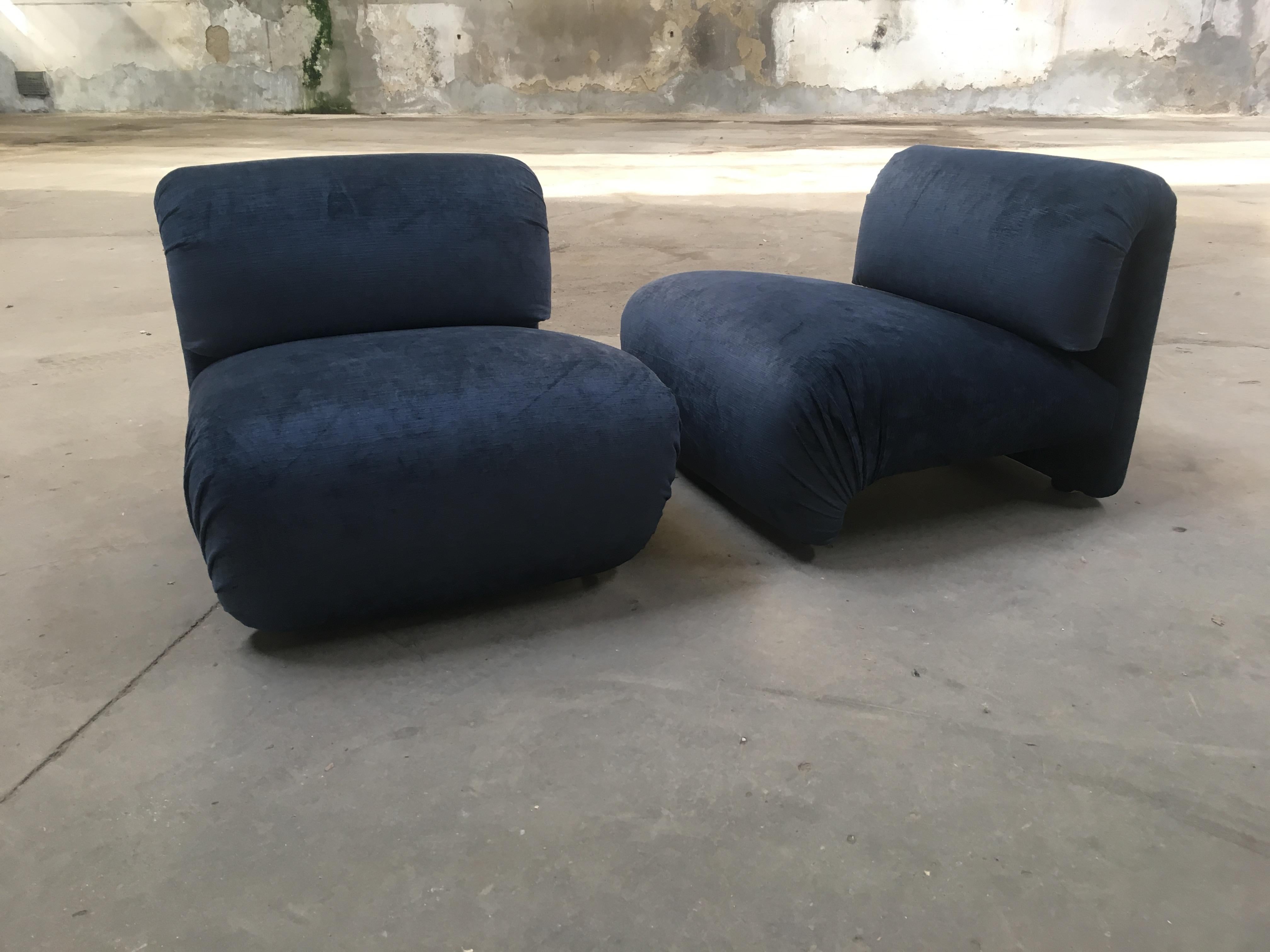 Mid-Century Modern Pair of Italian Upholstered Armchairs, 1980s 2