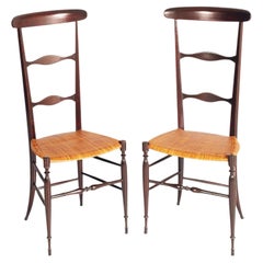 Mid-Century Modern Pair of Italian Walnut Side Chairs by Colombo Sanguinetti