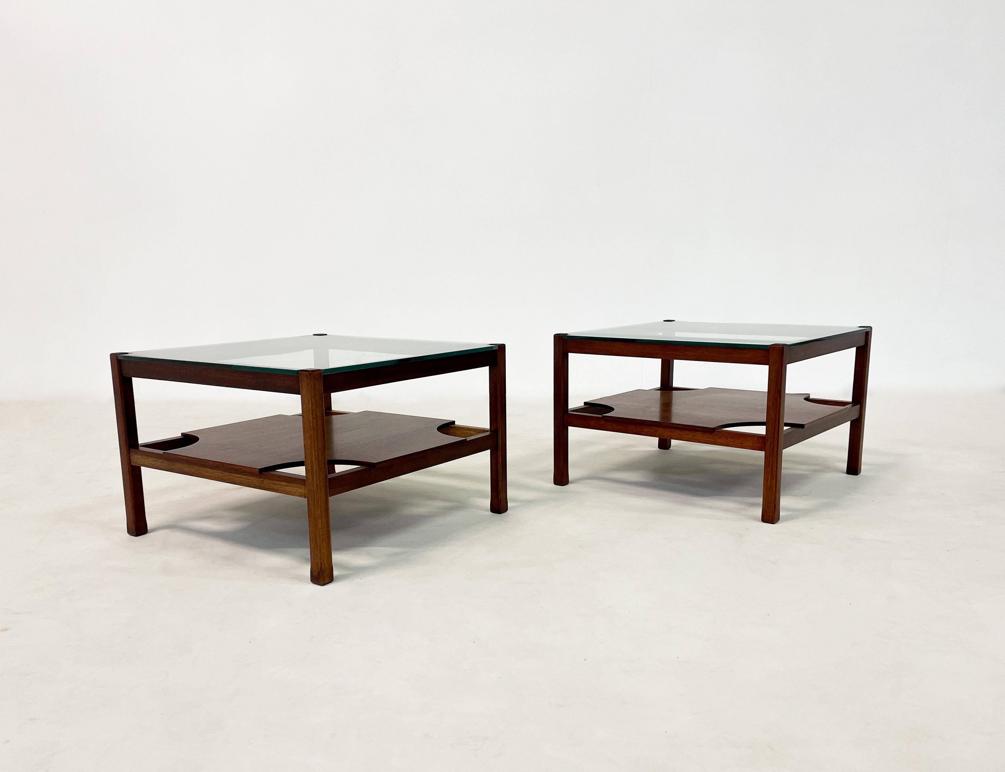 Mid-Century Modern pair of Italian wooden side table, 1960s.