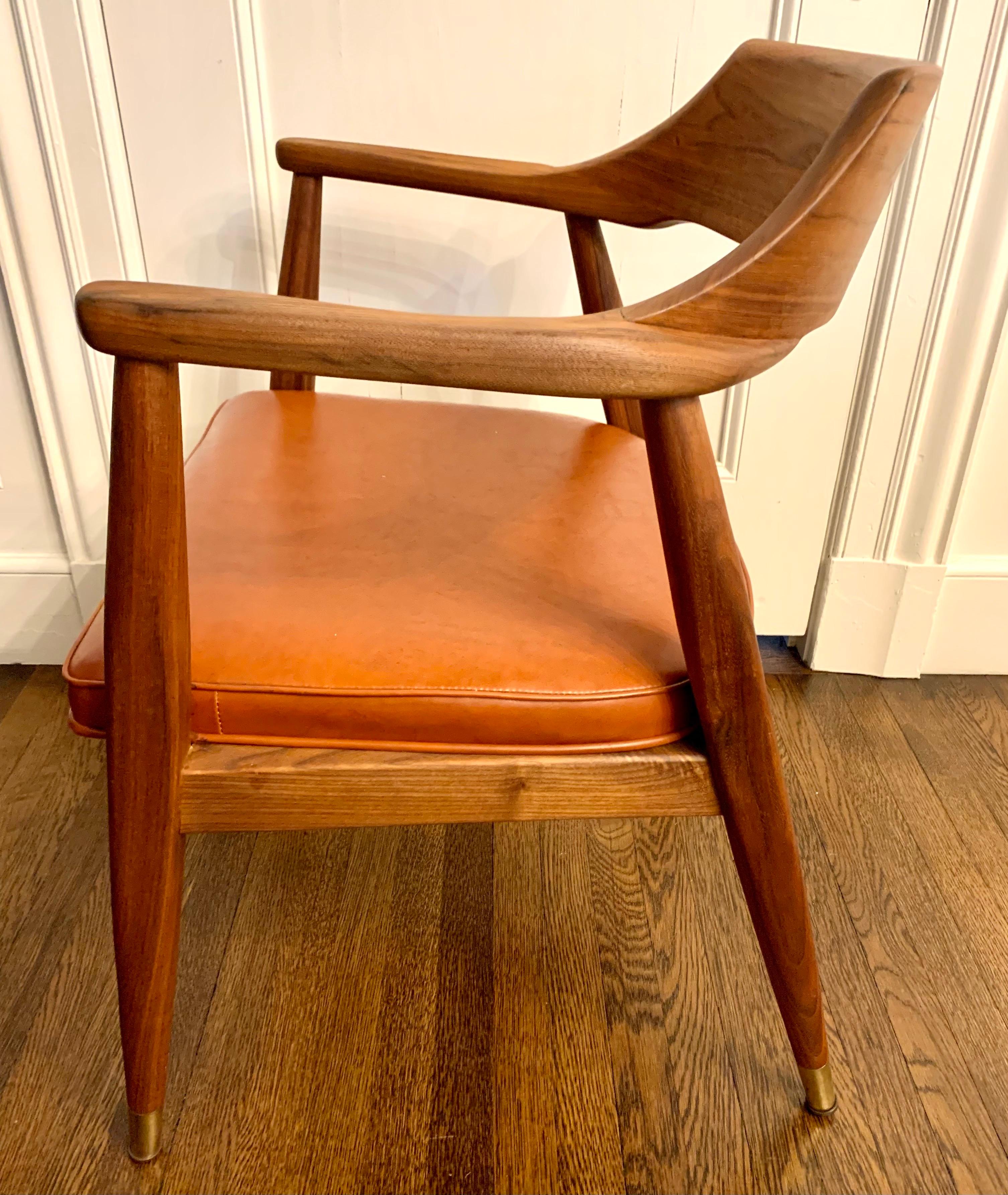 Brass Mid-Century Modern Pair of Jasper Walnut Arm Chairs