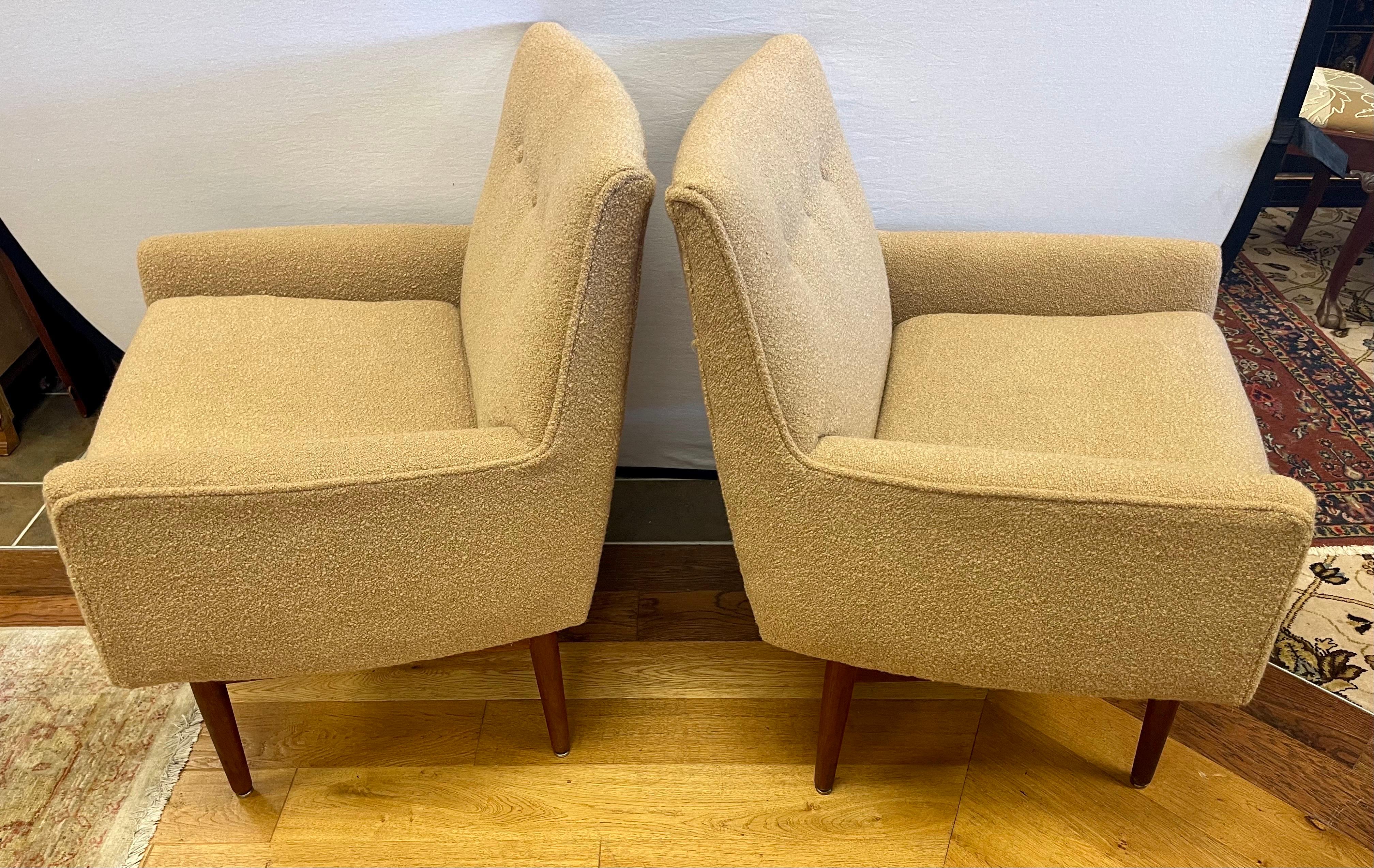 Mid-Century Modern Pair of Jens Risom Swivel Chairs New RL Boucle Upholstery 6