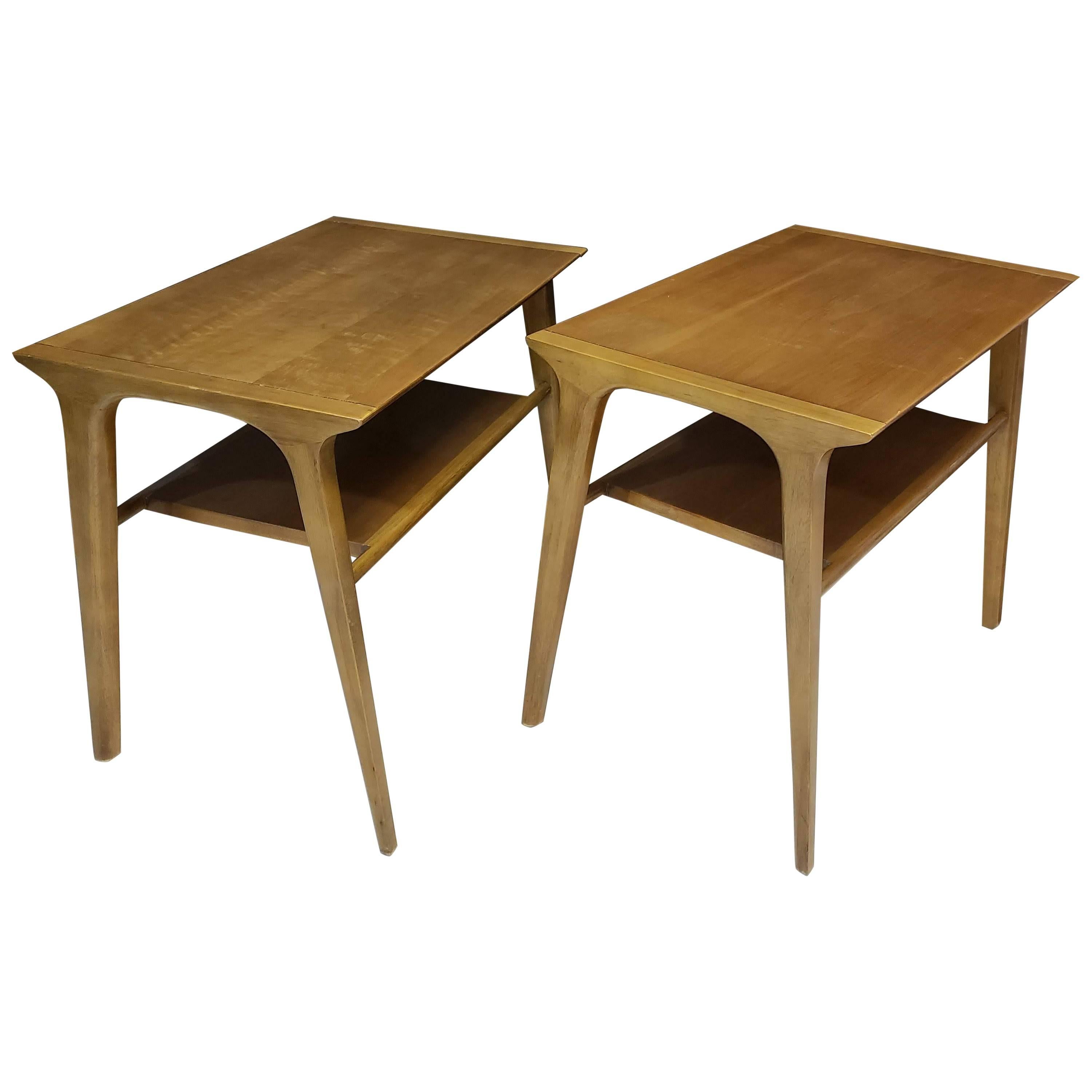 Mid-Century Modern Pair of John Van Koert for Drexel Walnut Side End Tables