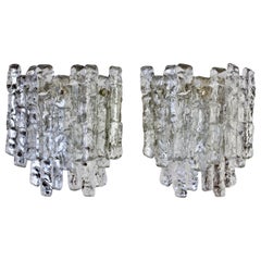 Paire d'appliques en verre et cristal de glace Kalmar Lighting des années 1960
