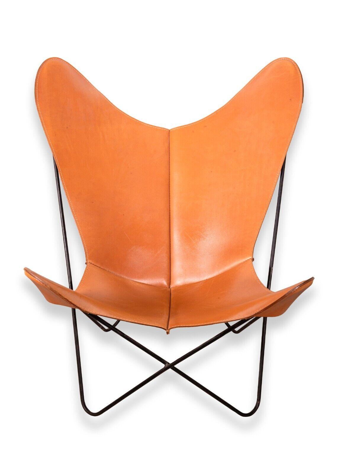 Mid-Century Modern Mid Century Modern Pair of Knoll Leather Cognac Butterfly Chairs