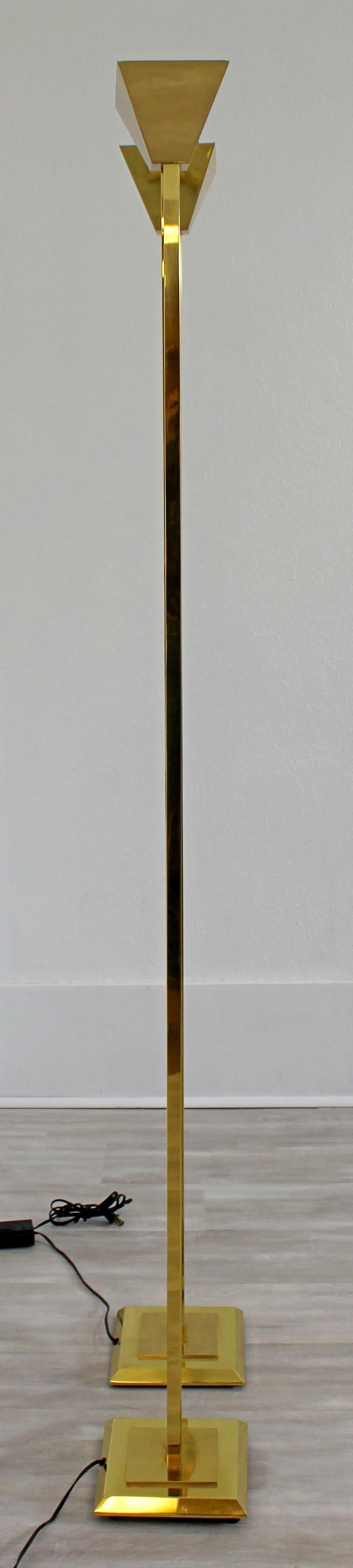 Mid-Century Modern Pair of Kovacs Brass Torchiere Vintage Floor Lamps, 1970s In Good Condition In Keego Harbor, MI