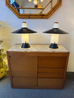 Mid-Century Modern Pair of Lamps Brass Lacquered Metal by Stilnovo. Italy, 1950s