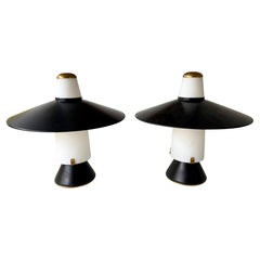 Mid-Century Modern Pair of Lamps Brass Lacquered Metal by Stilnovo. Italy, 1950s