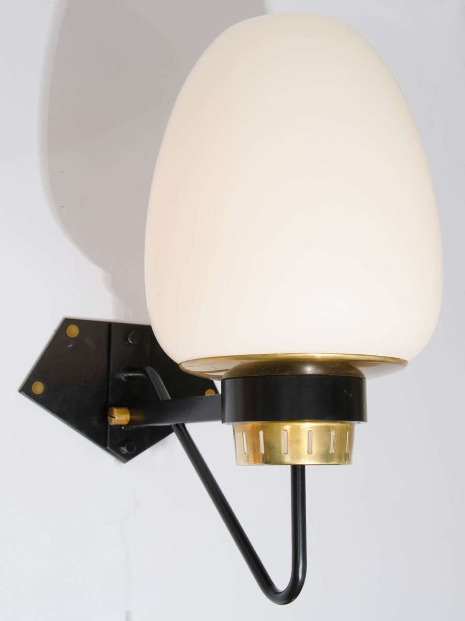 Dutch Pair of Large Opaline Wall Sconces on Black & Brass Frame