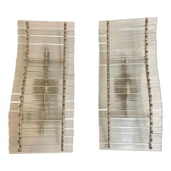 Retro Mid-Century Modern Pair of Large Venini Murano Curved Glass Sconces Wall Lights