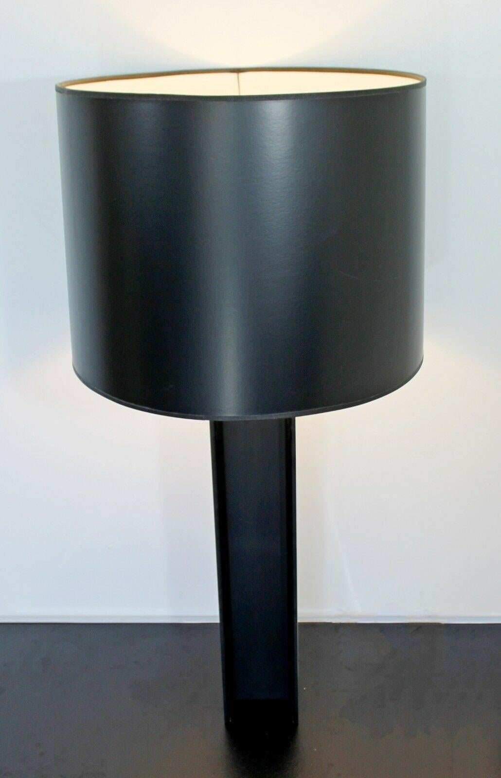 American Mid-Century Modern Pair of Laurel I Beam Black & Steel Chrome Table Lamps, 1970s