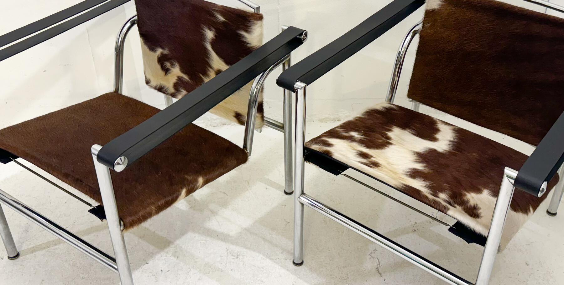 XX secolo Coppia di poltrone LC1 di Le Corbusier, Pierre Jeanneret, Char in vendita