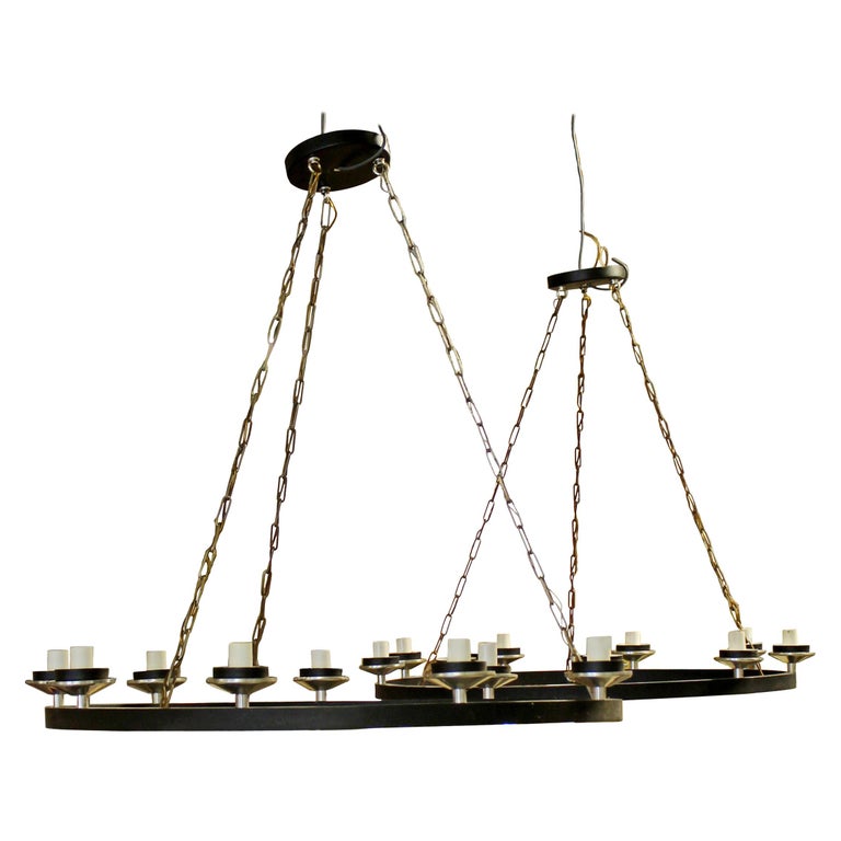 MidCentury Modern Pair of Lightolier Chrome Iron Hanging Candelabras