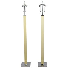 Mid-Century Modern Pair of Lizard Column Chrome Floor Lamps, Karl Springer 1970s