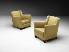 Mid-Century Modern Pair of Lounge Chairs in Muted Moss Green Velvet
