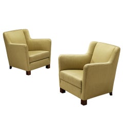 Mid-Century Modern Pair of Lounge Chairs in Muted Moss Green Velvet