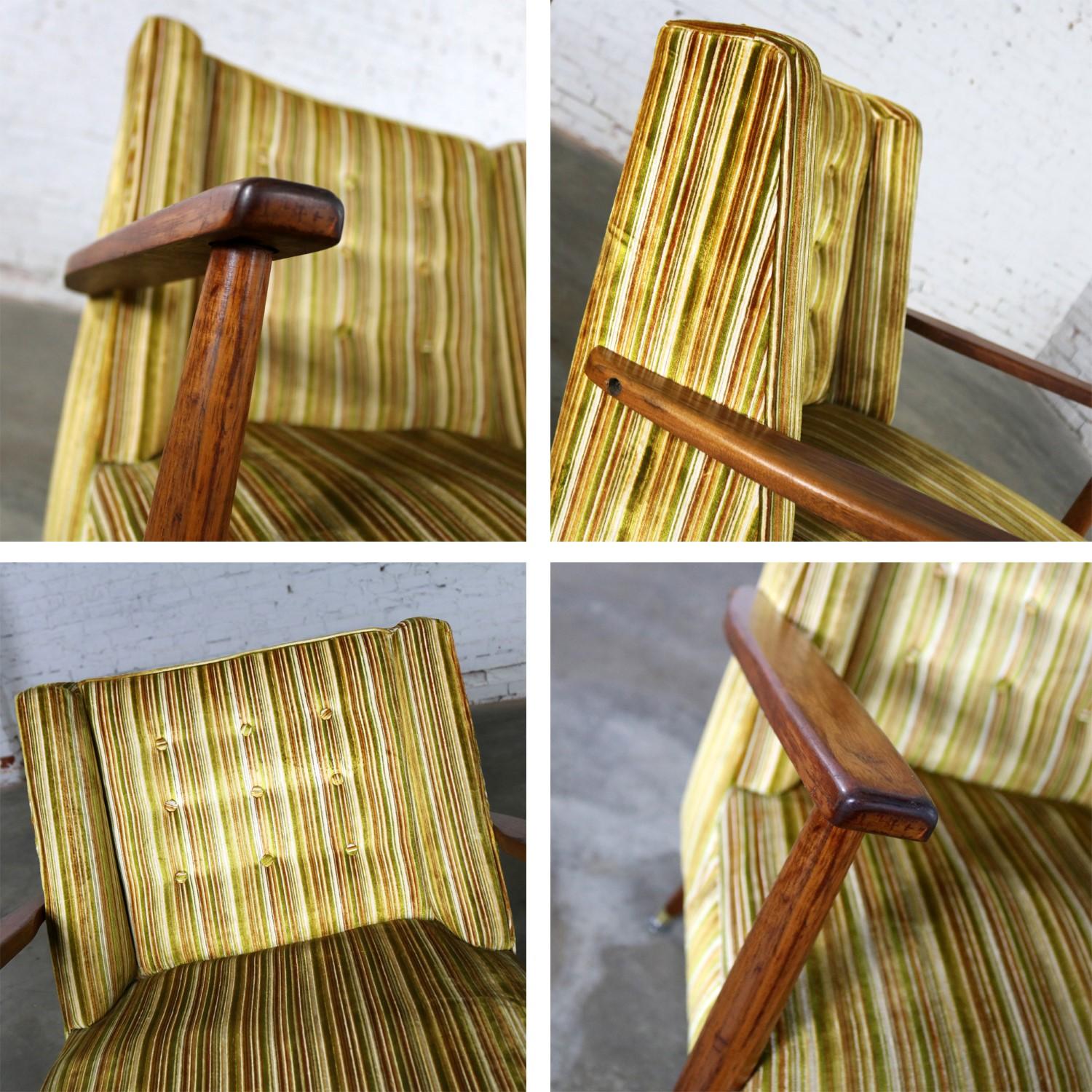 Mid-Century Modern Pair of Lounge Chairs with Teak Arms and Legs & Brass Sabots 5