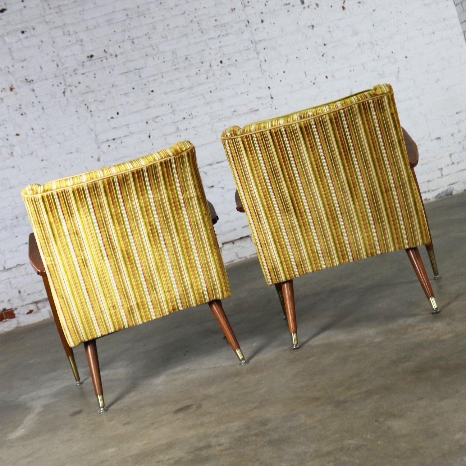 Mid-Century Modern Pair of Lounge Chairs with Teak Arms and Legs & Brass Sabots 2