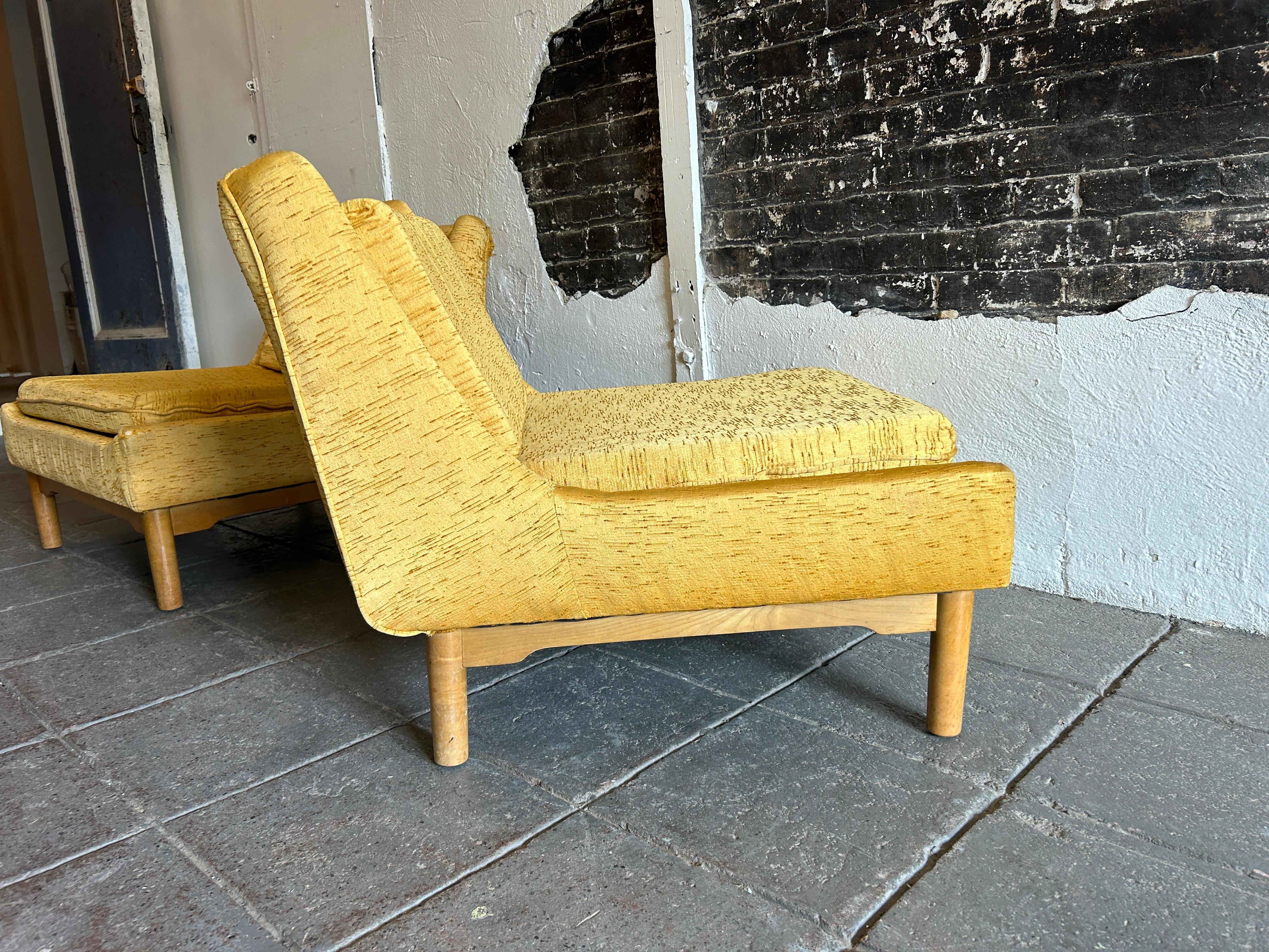 American Mid century modern Pair of Low Slipper lounge chairs Maple base by Conant Ball For Sale