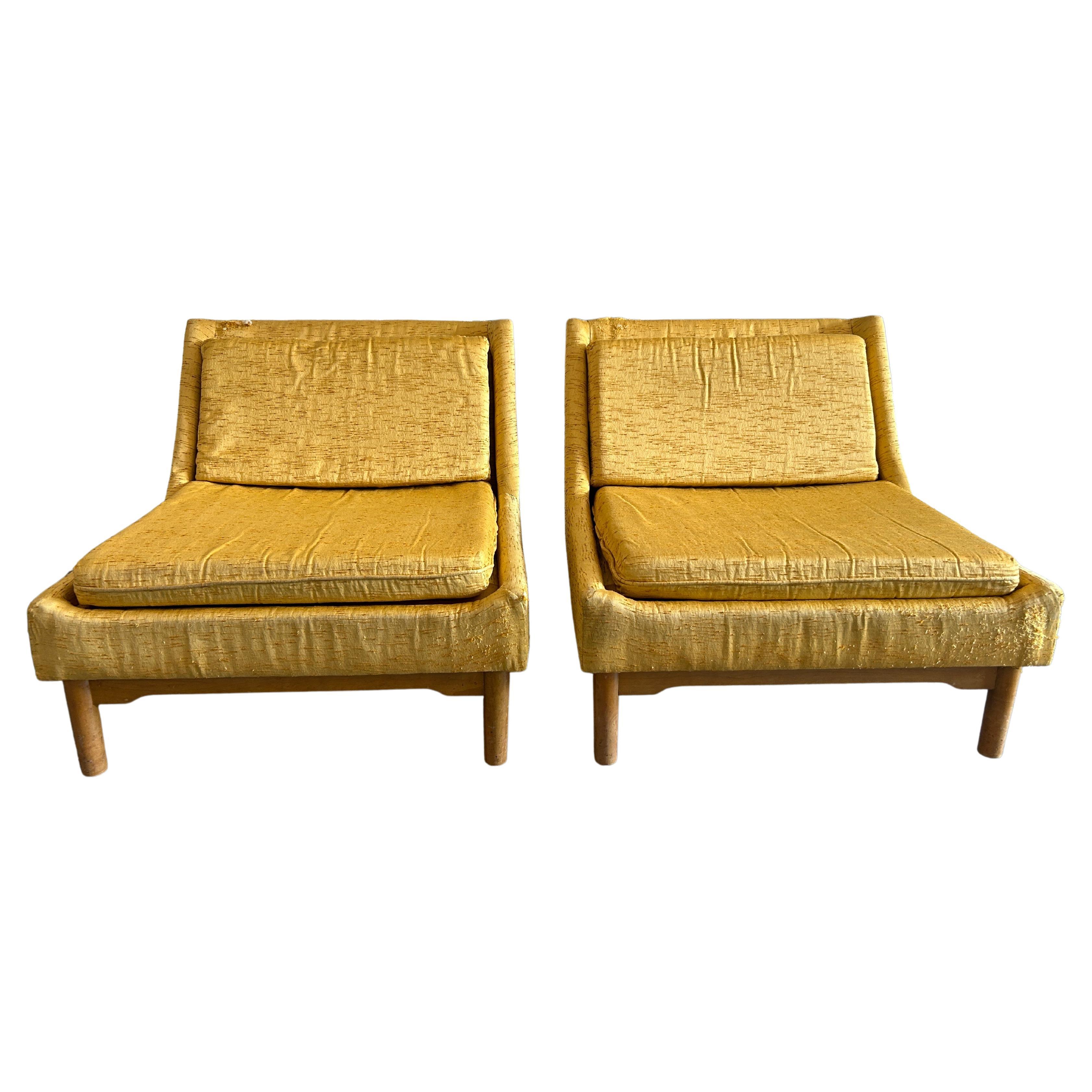 Mid century modern Pair of Low Slipper lounge chairs Maple base by Conant Ball