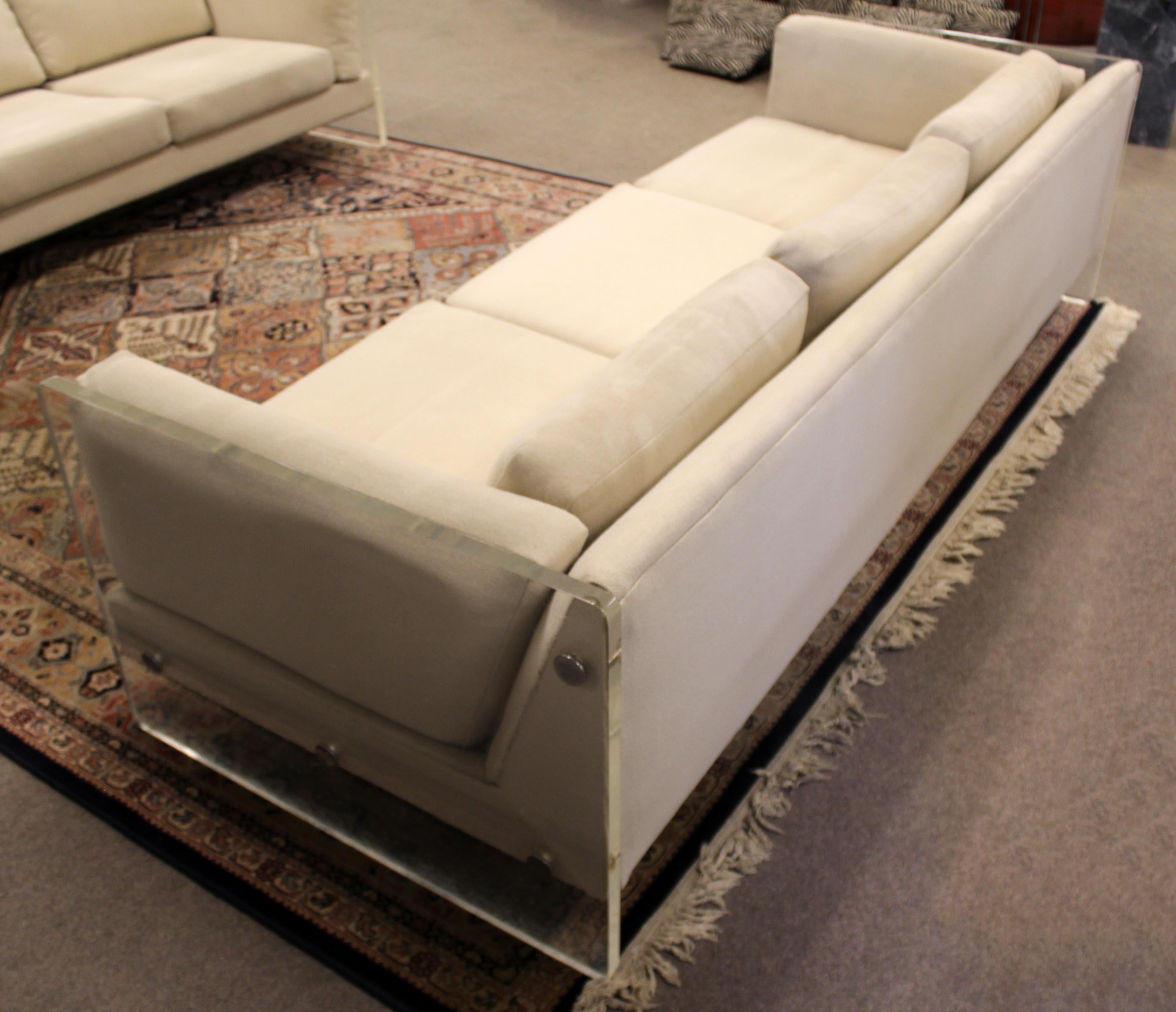 Mid-Century Modern Pair of Lucite and Fabric Sofas Selig Baughman Style, 1970s 4