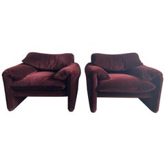 Mid-Century Modern Pair of "Maralunga" Lounge Chairs by Vico Magistretti, 1970s