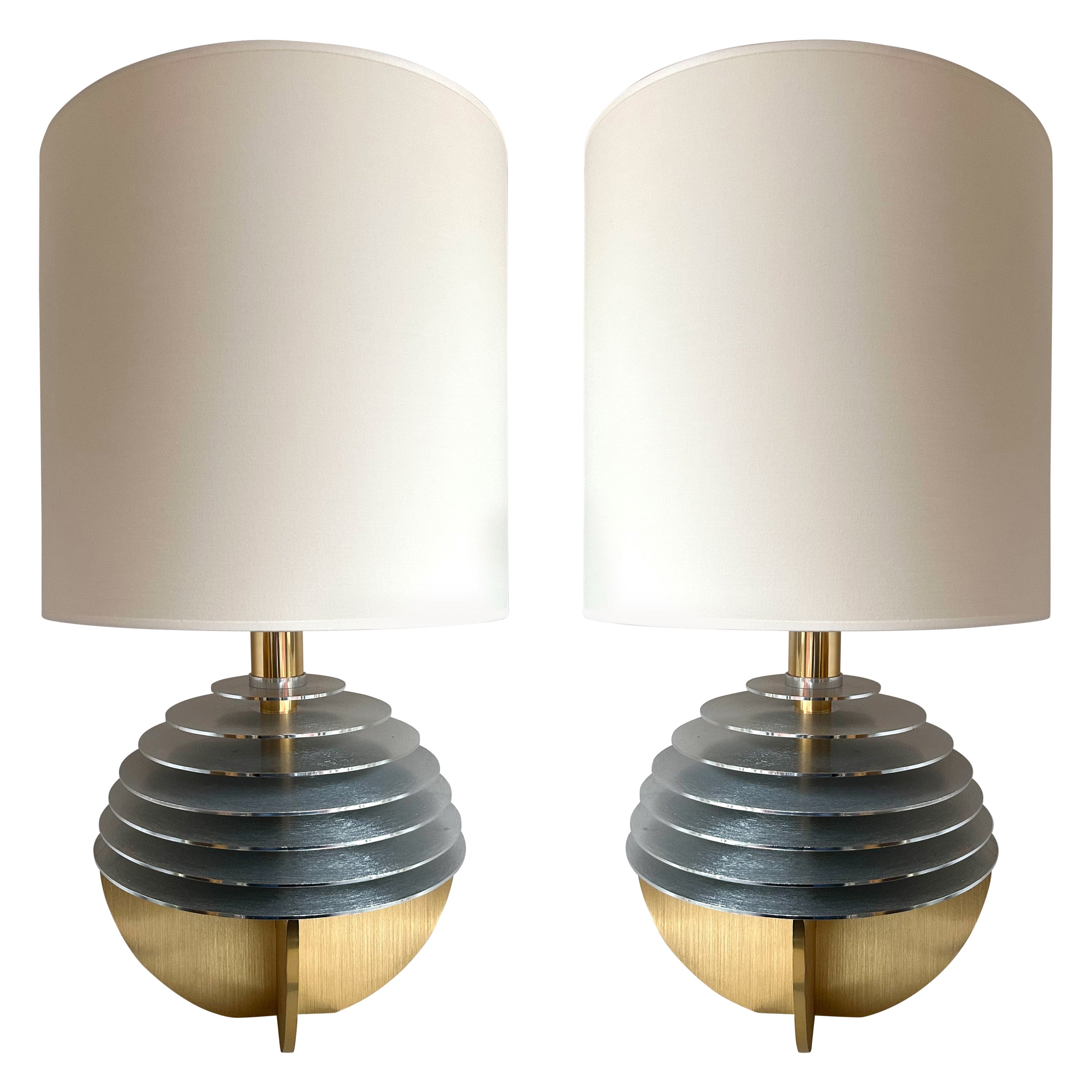 Mid-Century Modern Pair of Metal and Brass Saturn Lamps by Banci, Italy, 1970s