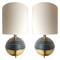 Paire de lampes Saturne en métal et laiton, de style moderne du milieu du siècle dernier, de Banci, Italie, 1970