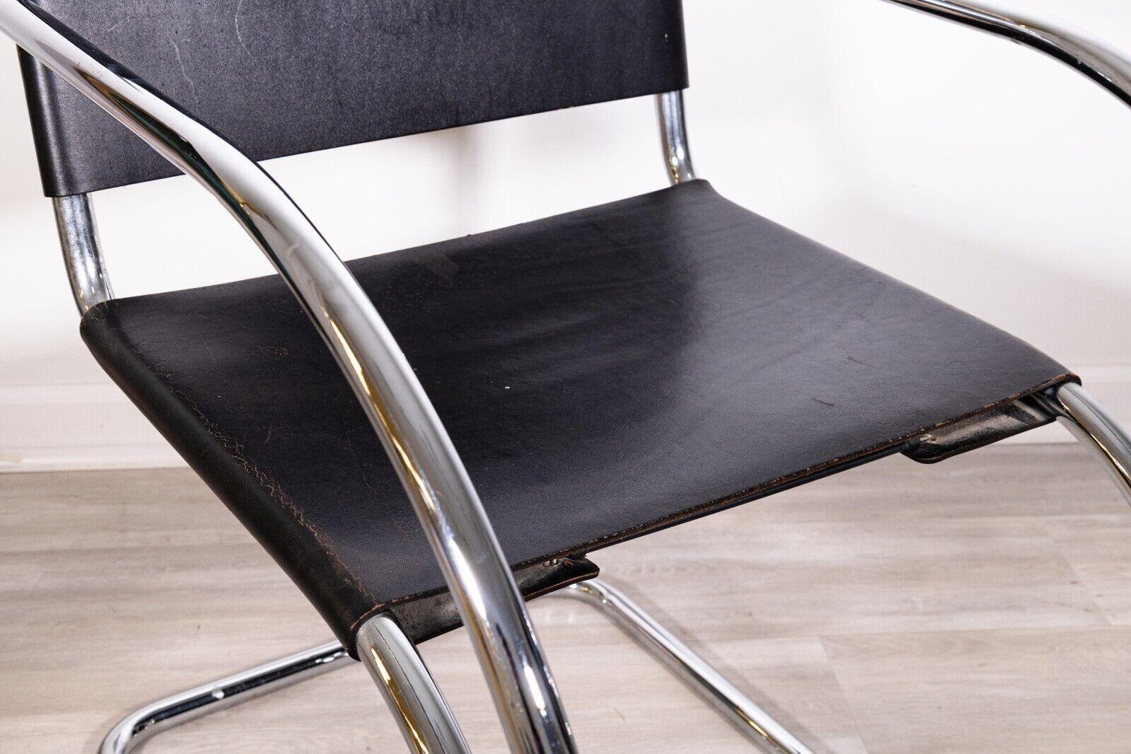 Mid-Century Modern Pair of Miesvan Der Rohe Chrome & Leather Mr Lounge Chairs 2