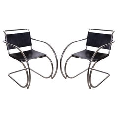 Vintage Mid-Century Modern Pair of Miesvan Der Rohe Chrome & Leather Mr Lounge Chairs