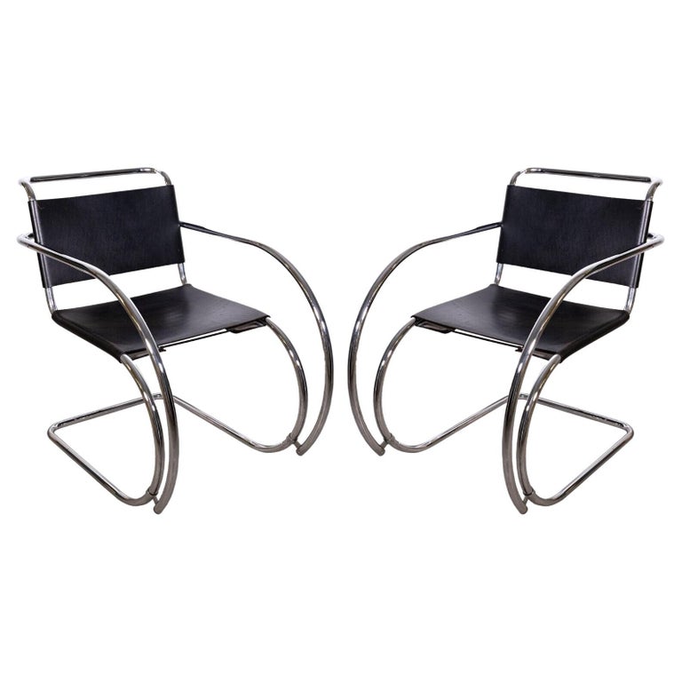 MidCentury Modern Pair of Miesvan Der Rohe Chrome and Leather Mr