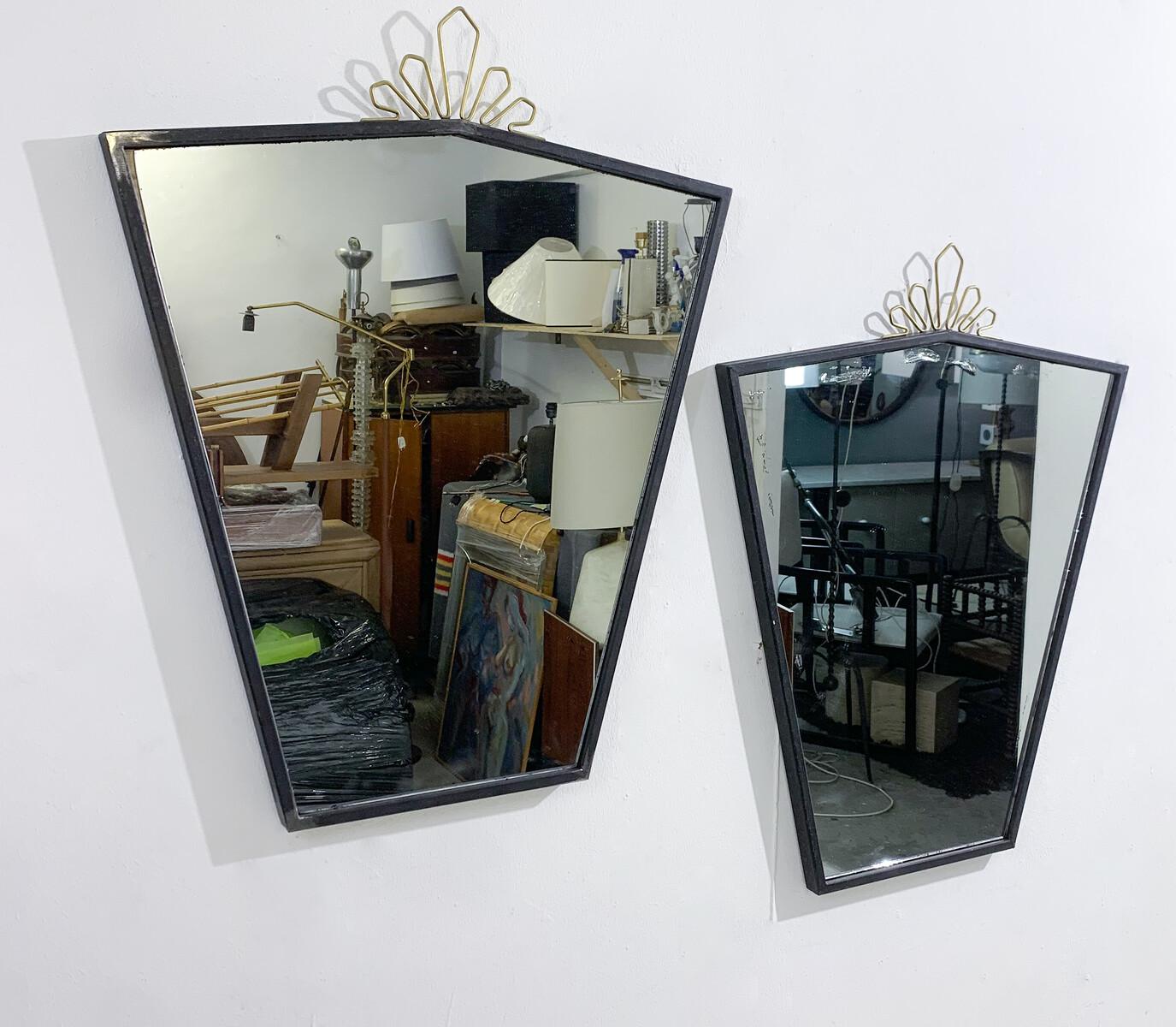 Metal Mid-Century Modern Pair of Mirrors, Italy, 1950s For Sale