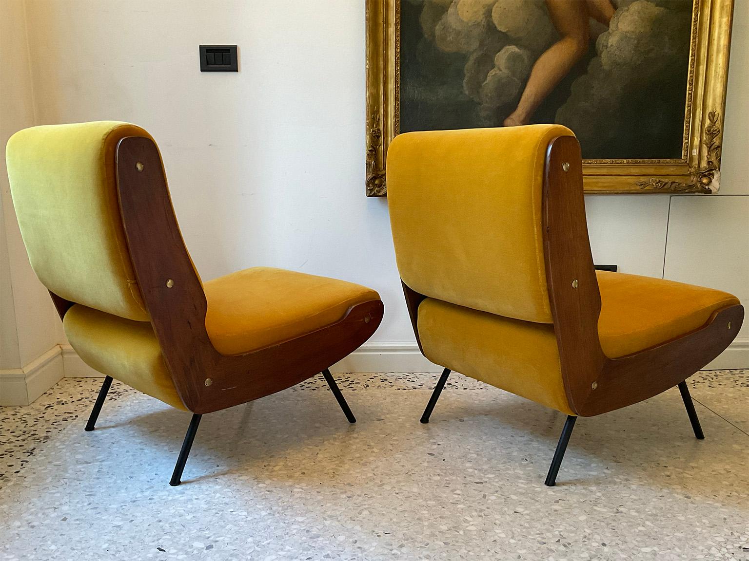 Iron Mid-Century Modern Pair of Mod. 836 Armchairs, G. Frattini Cassina, Milano 1954