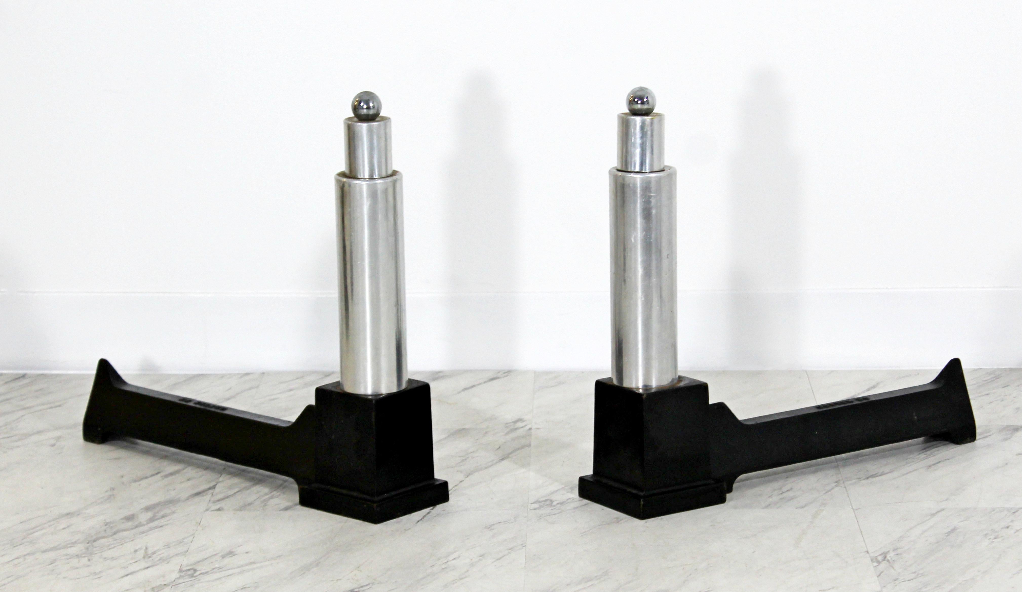 Mid-Century Modern Pair of Modernist Aluminum Andirons by Cutter 1