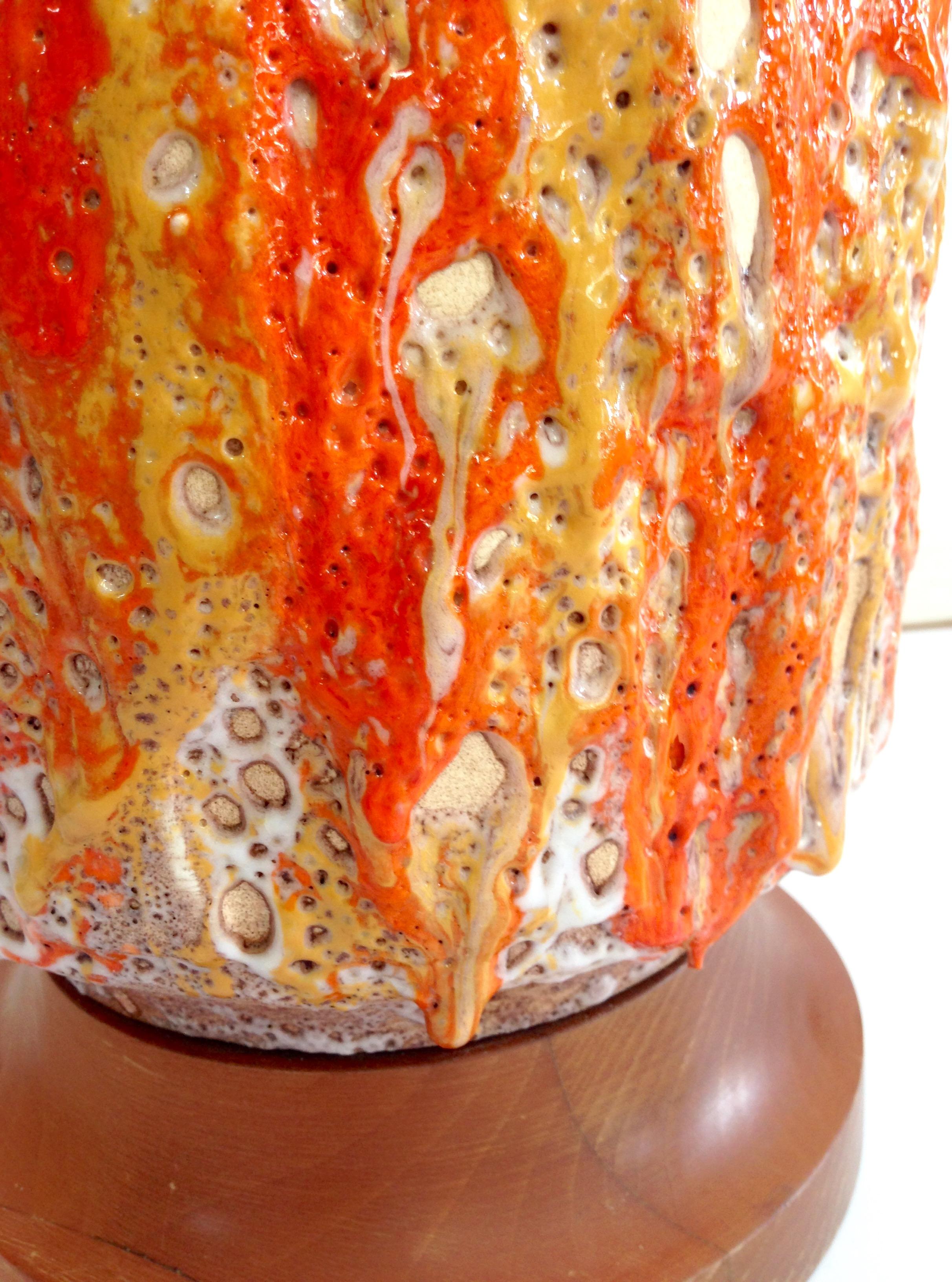 Mid-Century Modern Pair of Monumental Ceramic Drip Glaze Table Lamps & Shades 1