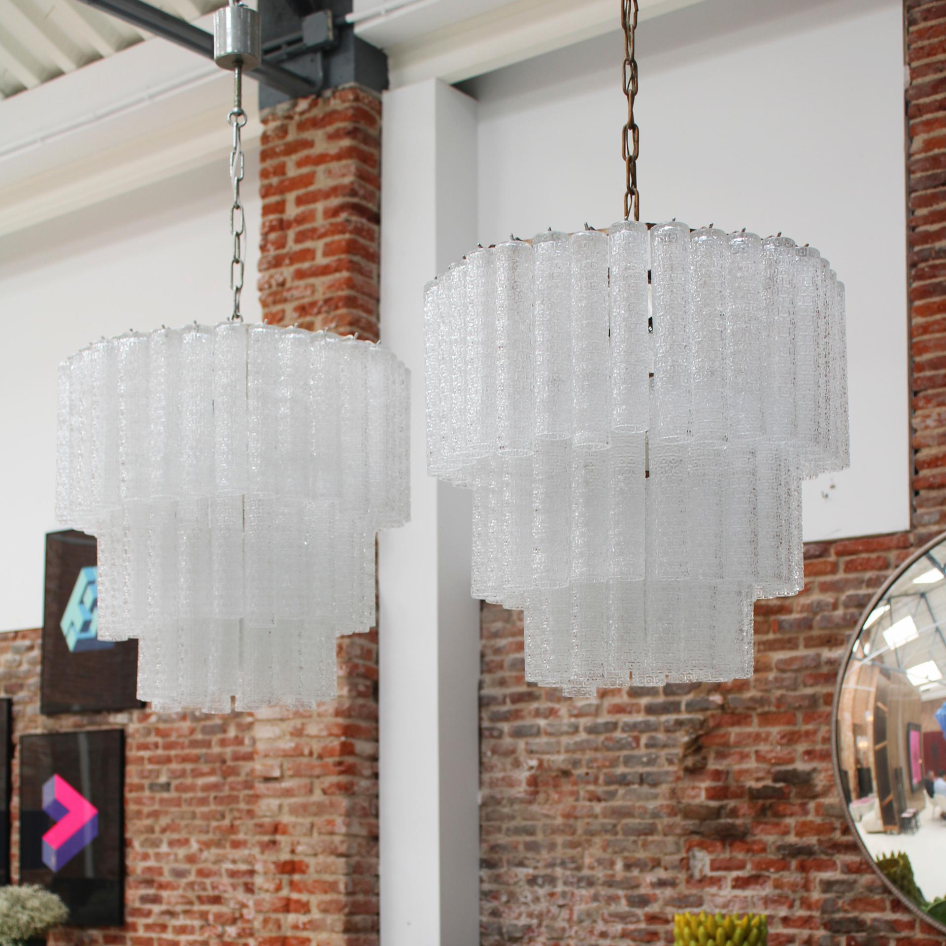 Mid-20th Century Mid Century Modern Pair of Murano Glass Italian Ceiling Lamps by Venini, 1950s