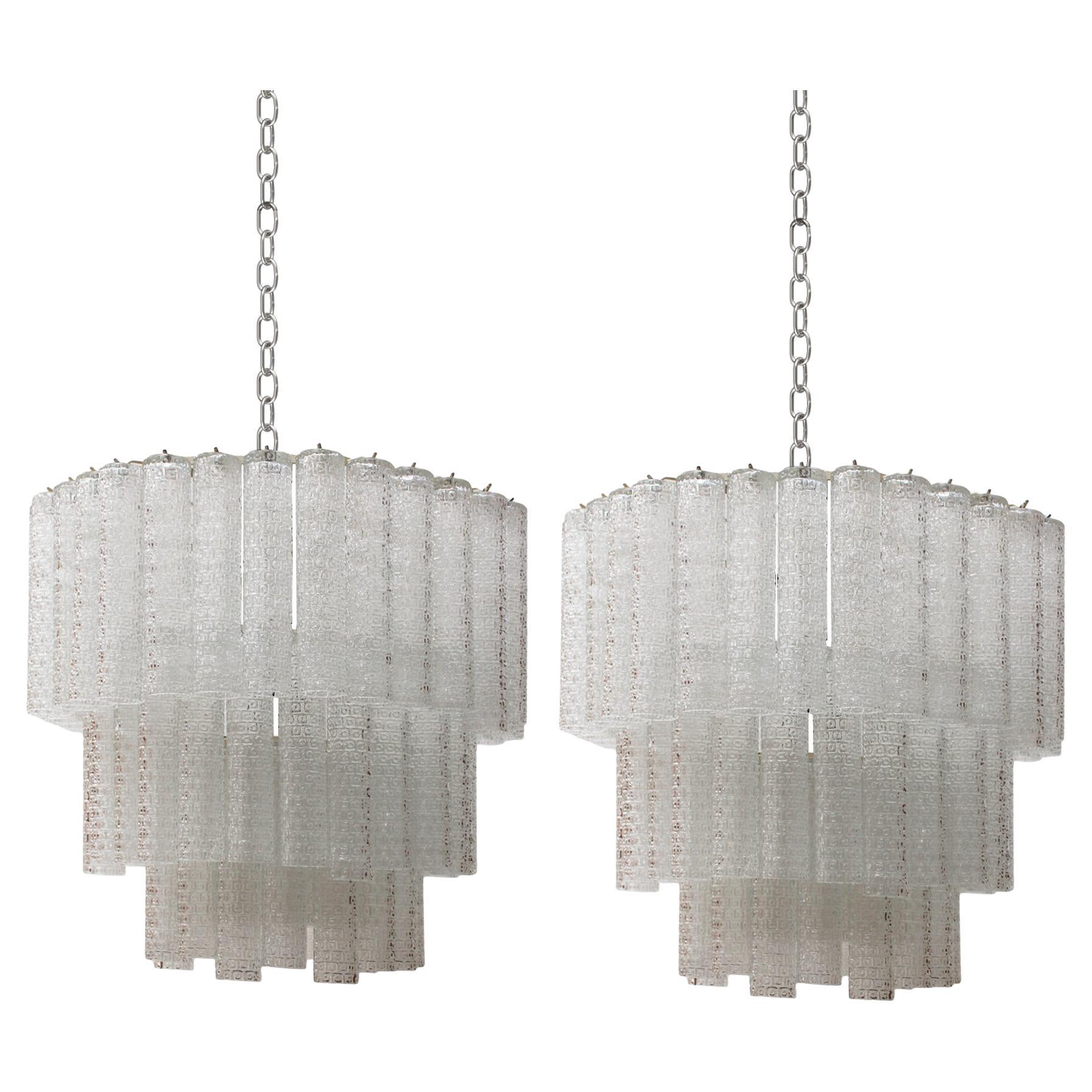 Mid Century Modern Pair of Murano Glass Italian Ceiling Lamps by Venini, 1950s