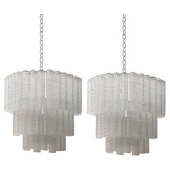 Mid Century Modern Pair of Murano Glass Italian Ceiling Lamps by Venini, 1950s