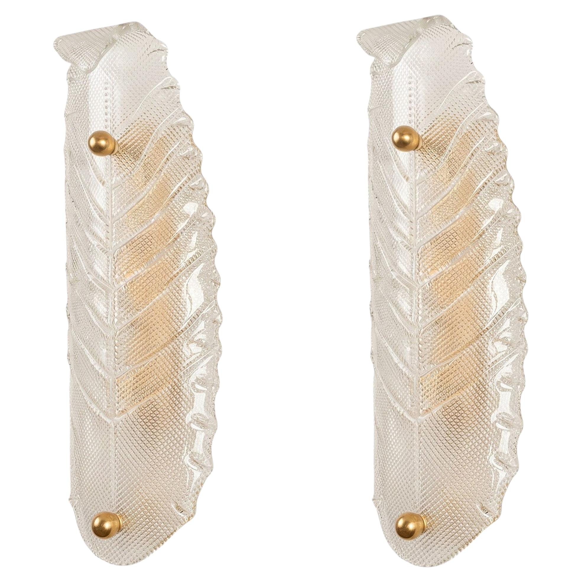 Mid Century Modern Pair of Murano Glass Leaf Sconces 1970s