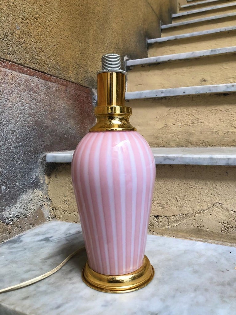 MidCentury Modern Pair of Murano Glass Pink Swirl Table Lamps, Made in Italy For Sale at 1stDibs