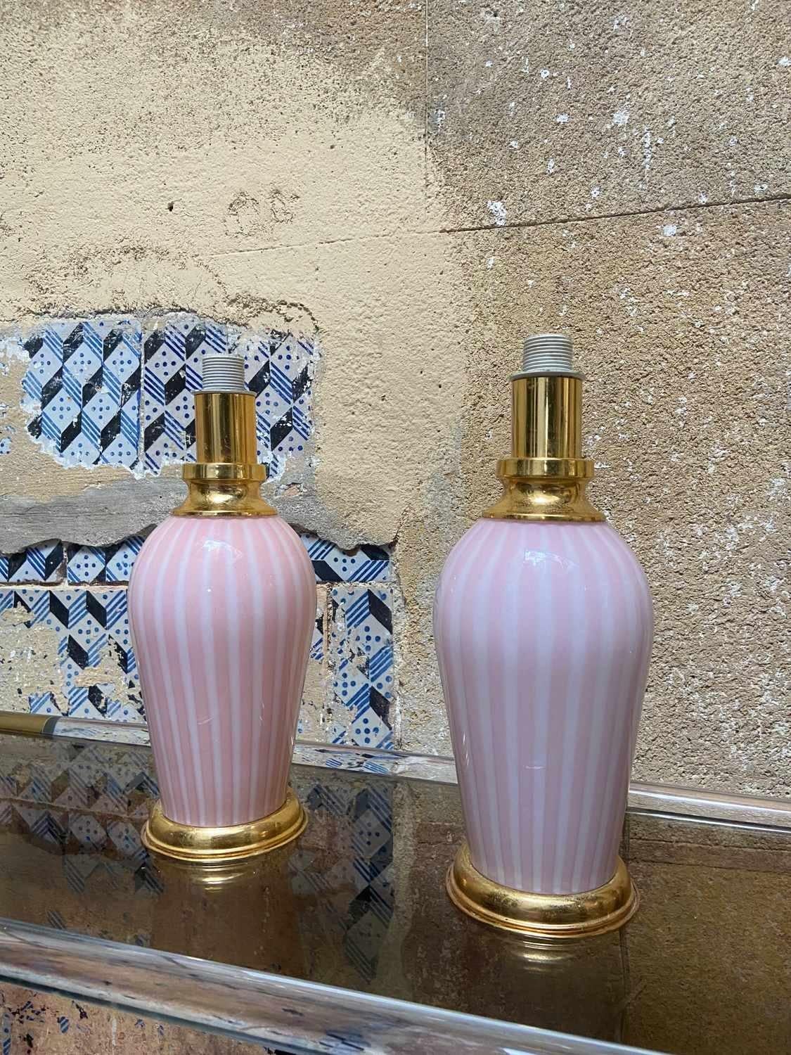 Italian Mid-Century Modern Pair of Murano Glass Pink Swirl Table Lamps, Made in Italy For Sale