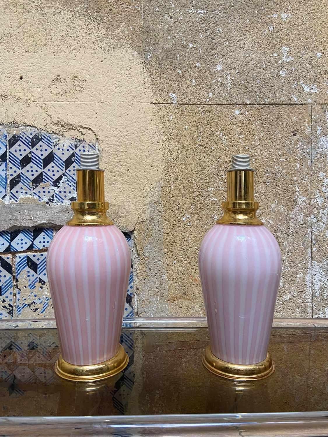 20th Century Mid-Century Modern Pair of Murano Glass Pink Swirl Table Lamps, Made in Italy For Sale