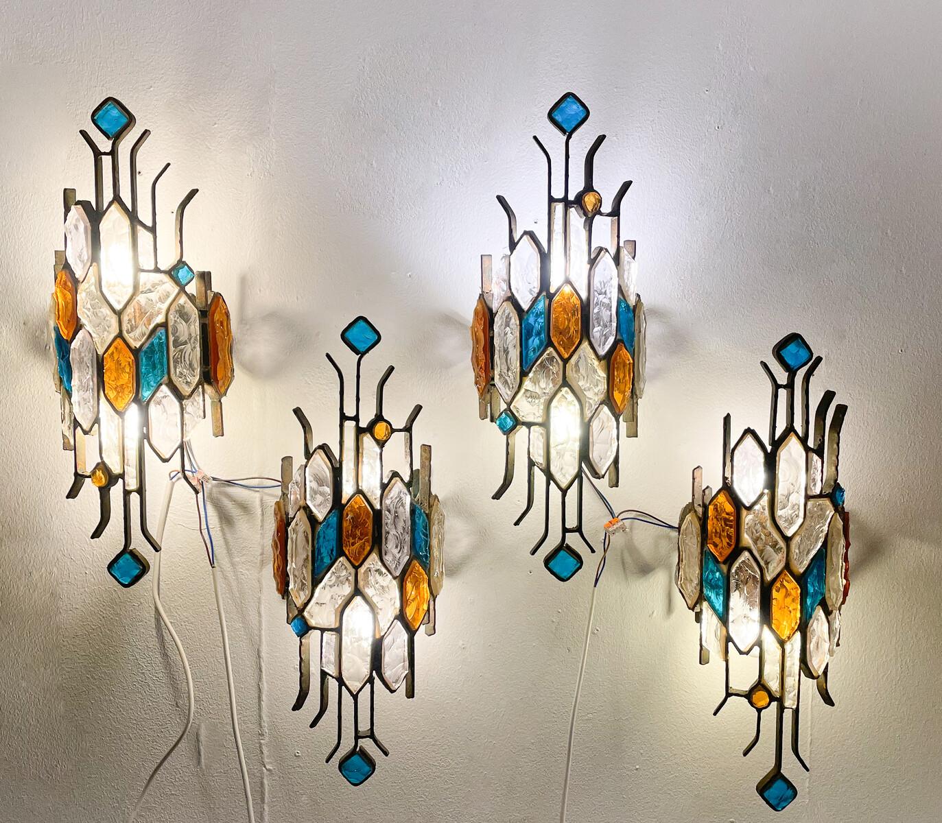 Late 20th Century Mid-Century Modern Pair of Murano Glass Sconces by Poliarte, Italy 1970s 